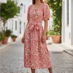 NWT Lusana pink Vienna off shoulder midi dress resortwear beach wedding vacation